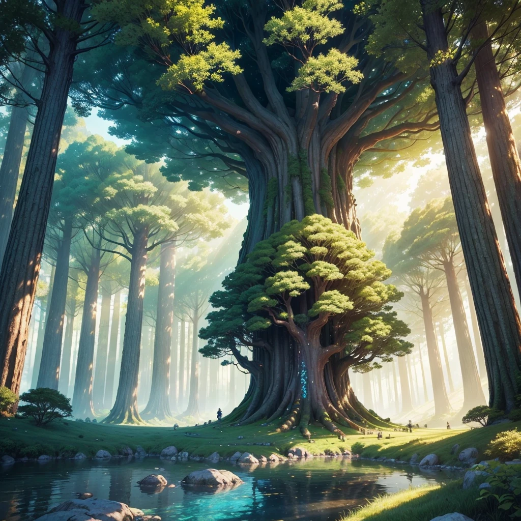 mysteriousな超巨大なトンネルの中に森がある,Giant Tree Forest,There is a huge tree,Different world,new world,universe,There is a road in the middle of the forest,Different world,The sunlight from the sun shines on the earth,Colorful,Super giant ginkgo tree,New Tree,Best Quality,8k,mysteriouultidimensional,High Dimension,Fantasy,Different space,There are many different creatures,Nature,romantic,A world beyond imagination,Dream world,universe,Huge river,masterpiece,最高masterpiece,perfection,