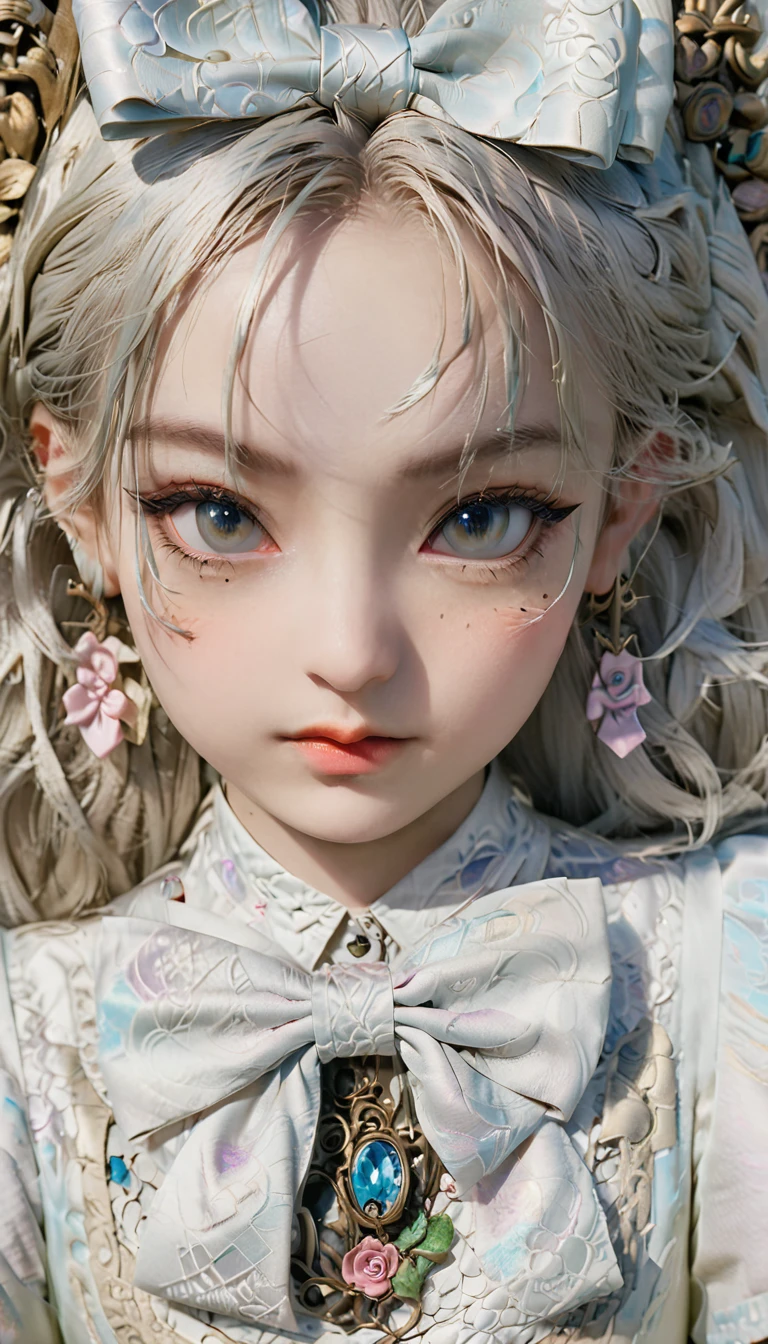 1 Girl, masterpiece, best quality, 8K, Delicate skin texture, Detailed fabric texture, Beautiful and delicate face, Intricate details, Extremely detailed, Alice in Wonderland, (The bow on her head:1.1), Upper Body