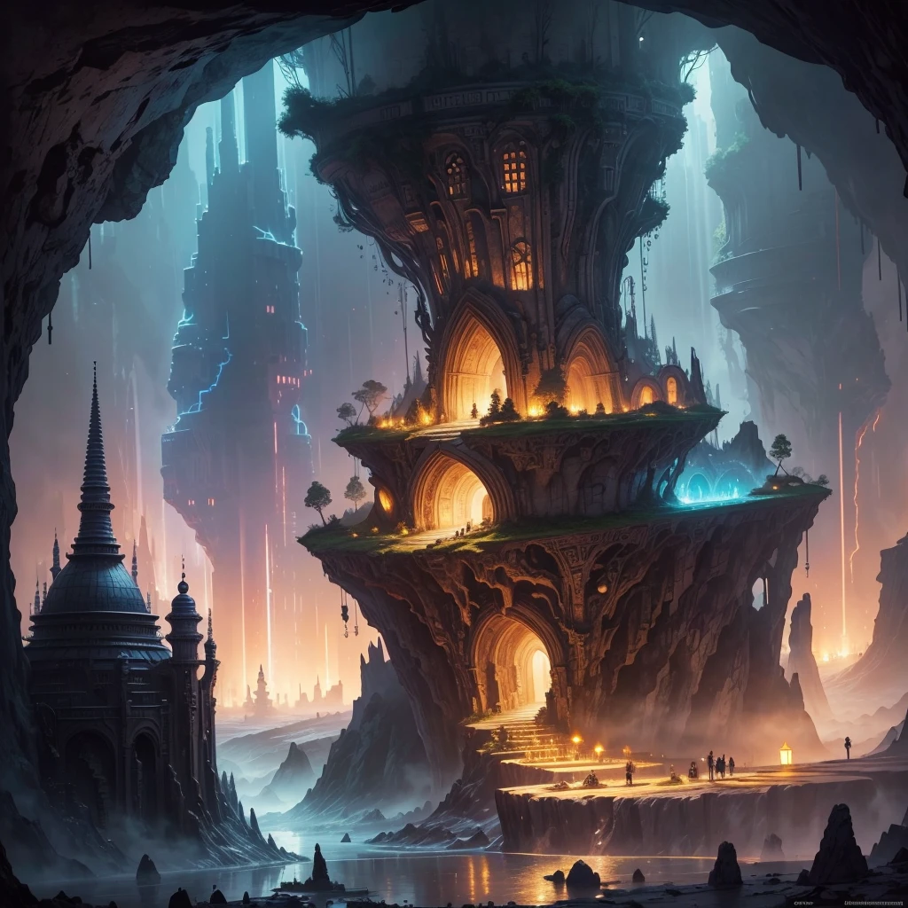 Best Quality，8k，Huge underground city，Underground Labyrinth，mysteriouultidimensional，A world beyond imagination，Different dimension，romantic，High Dimension，Fantasy，Different space，Nature，romantic，A world beyond imagination，Dream world，Huge river，masterpiece，最高masterpiece，perfection，