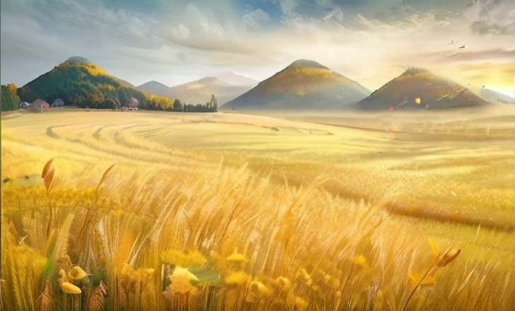 ((An image of a field)), ((Art style)), ((Disdain)), ((Field of flowers yellow colors)), ((yellow sunny afternoon)), ((Autumn))