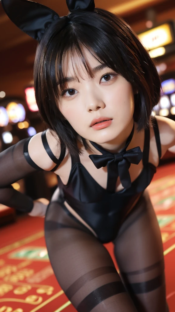 (masterpiece:1.2), (highest quality), high resolution, realistic, rabbit ears, black rabbit ears, fake rabbit ears, pantyhose, black pantyhose,bowtie, wrist cuffs, black leotard, casino,roulette table, poker chips, slot machine, chandelier, (8k, RAW photo, best quality, masterpiece:1.2), (realistic, photo-realistic:1.4), (extremely detailed 8k wallpaper), (Photo of a beautiful Japanese idol 12 years old woman:1.2), ((upper body:1.3)), (((Very flat chest:1.4))), ((Baby Face)), (((sweaty armpits))), Armpit depression, ((((Dimpled Armpits)))), ((((Deeply wrinkled armpits)))), ((((Armpit pores))))