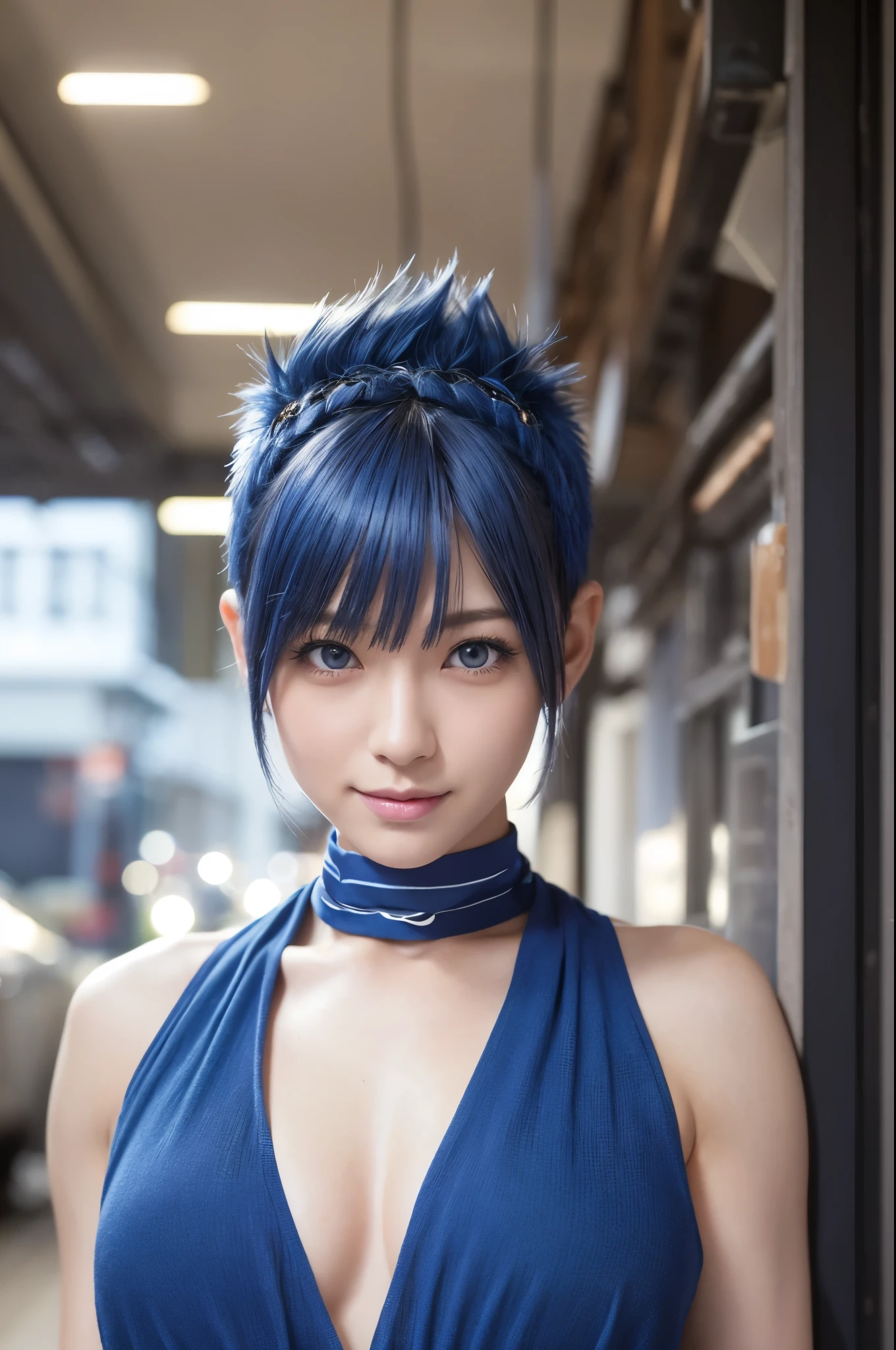 8k,非常に大きな胸と非常に大きな胸を持つアラフィフのwoman, Very detailed, so beautiful(Like the real thing),Shining Eyes,Pale skin(Ultra-Realistic Skin),smile,Muscular and macho、そしてスレンダーボディの悪魔のようなwoman,Short blue mohawk(Blue Shorthair),woman&#39;My abdominal muscles are severely torn,Fan Art Best Art Station, うわー and Types of bacteria,  Types of bacteria, 2. 5d cgi anime Fantasy artwork, High quality and detailed art, Up to the model ,Photorealistic RAW photos of the highest quality。so beautiful(Like the real thing顔) Bright colors、完璧なwomanのイメージ,Art Station Trends、masterpiece、Fantasy art、Ultra-high resolution,,Mr..々Pause,charm,sexy,Rich colors, Backlight, Cinema Lighting, Film Grain, to be born, 50mm lens, Nikon D850,compensate,Blue and white Arabian breastplate(Detailed Coat of Arms),In front of the ruins in the forest,View your viewers,Numerous tattoos all over the body(Accurate tattoo details),,Lean and muscular lower body,Blue and white sarouel pants,Big eyes,Muscular Beauty,Bodybuilding,