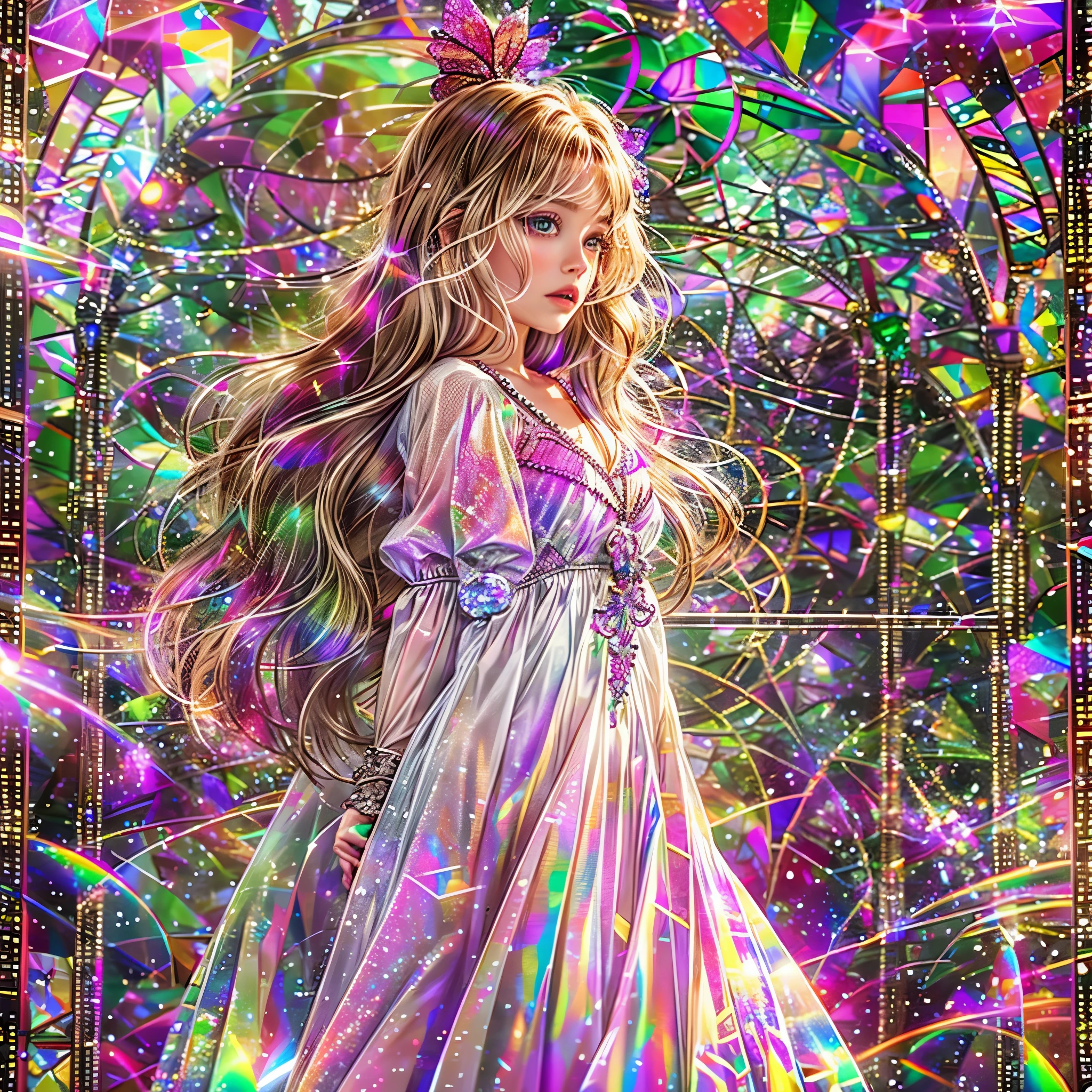 Red carpet (Cathedral from below:1.28) VolumetricLighting (FullBody ZoomedOut:1.28 Wide-shot) ZoomLayer (BokeH:1.32), TopQuality 8K masterpiece of ((Professional photo)), (((Clarisse de Cagliostro))) (Detailed Delicate White Dresses), Chain, Extremely detailed (KAWAII face) {(VeiledFace)|BlondeHair|(Spanking BuleEyes)}, The background is distant (((Elaborate stained glass))) Rainbow Glass, (MysticSight) {(GodRays)|Haze|TyndallEffect}, Radiant PearlSkin with Transparency, (Exposed:0.64)