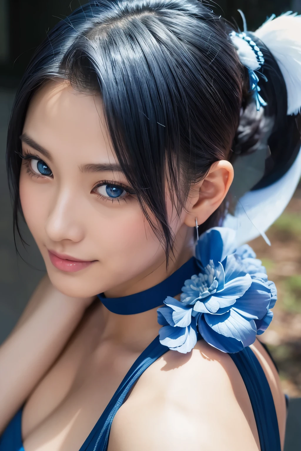 8k,非常に大きな胸と非常に大きな胸を持つアラフィフのwoman, Very detailed, so beautiful(Like the real thing),Shining Eyes,Pale skin(Ultra-Realistic Skin),smile,Muscular and macho、そしてスレンダーボディの悪魔のようなwoman,Short blue mohawk(Blue Shorthair),woman&#39;My abdominal muscles are severely torn,Fan Art Best Art Station, うわー and Types of bacteria,  Types of bacteria, 2. 5d cgi anime Fantasy artwork, High quality and detailed art, Up to the model ,Photorealistic RAW photos of the highest quality。so beautiful(Like the real thing顔) Bright colors、完璧なwomanのイメージ,Art Station Trends、masterpiece、Fantasy art、Ultra-high resolution,,Mr..々Pause,charm,sexy,Rich colors, Backlight, Cinema Lighting, Film Grain, to be born, 50mm lens, Nikon D850,compensate,Blue and white Arabian breastplate(Detailed Coat of Arms),In front of the ruins in the forest,View your viewers,Numerous tattoos all over the body(Accurate tattoo details),,Lean and muscular lower body,Blue and white sarouel pants,Big eyes,Muscular Beauty,Bodybuilding,
