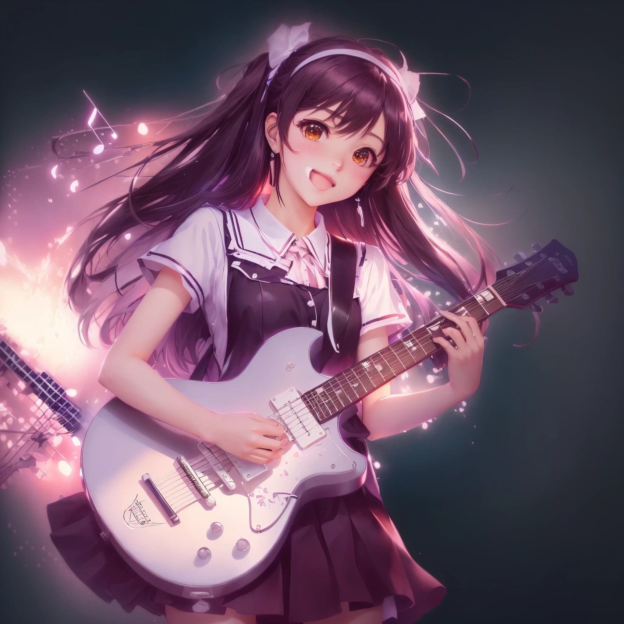 Anime Girls with a guitar and music notes, Anime Moe Art Style, Anime Style 4k, (Anime Girls), high quality Anime art style, Anime Girls, Anime Best Girl, Anime-style illustrations, Anime art style, Girl playing guitar, Nightcore, Guitar solo, cute Anime Girls, Anime style digital art, Smooth anime CG art, young Anime Girls