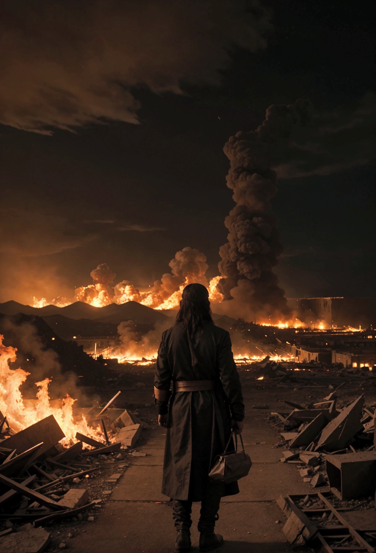 "Create a compelling and dramatic thumbnail for a YouTube video about the destruction of Sodom and Gomorrah and the lessons for today's society. The image should include:
Apocalyptic Scene: Show a vivid depiction of the destruction of Sodom and Gomorrah, with fire and brimstone raining down on the cities. The scene should convey a sense of judgment and desolation.
Biblical Figure: Include a character representing Lot, either looking back with a worried expression or an angel figure guiding Lot and his family away from the city.
Modern Elements: Subtly incorporate modern references, such as the silhouettes of skyscrapers in the background or contemporary people observing the scene, to connect the ancient story to modern times.
The color palette should be dramatic, using reds, oranges, and blacks to convey the idea of destruction and judgment, with some lighter tones to highlight the main characters."