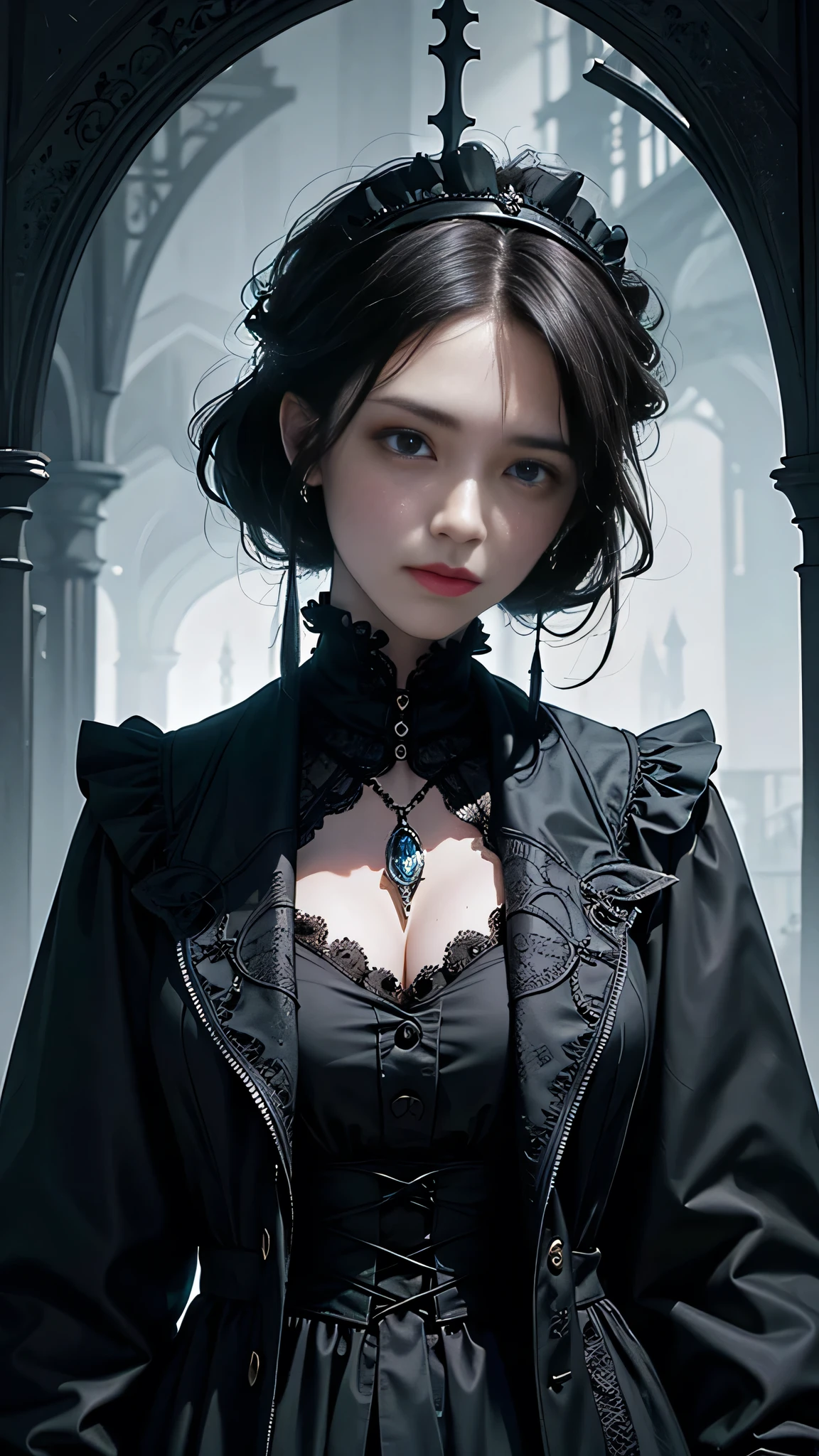 official art, unity 8k wallpaper, Super detailed, beautiful, beautiful, masterpiece, highest quality,
darkness, atmosphere, mystery, romanticism, Spooky, literature, art, fashion, victorian, decoration, complexity, ironwork, race, contemplation, depth of emotion, Supernatural,
1 girl, alone, head, bust configuration