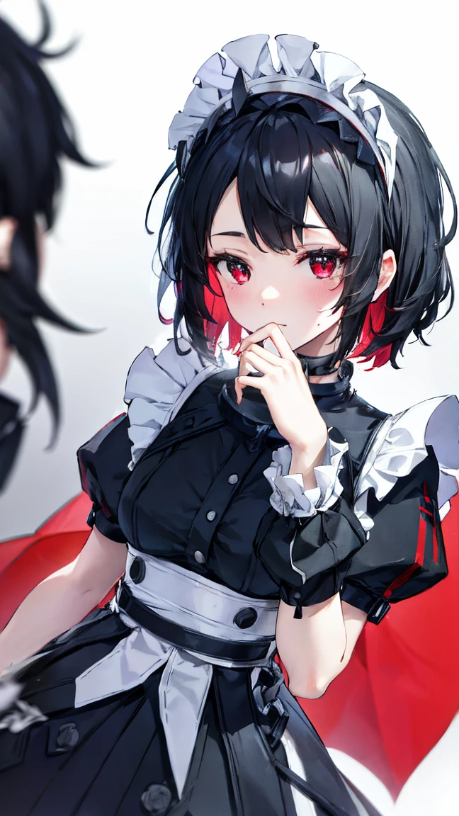 high resolution,high resolution,Kizi,Bblack hair,shorth hair,Eyes red,tilted eyes,humor,juvenile,苗条,toned body,,,maid clothes,starry sky,choker, dance mask covering the face