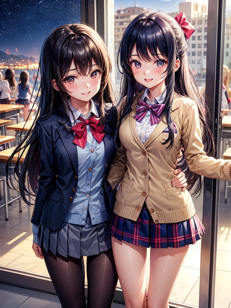 best quality,,smile,blazer,swimsuit,nepal,School,classroom,High-dimensional beautiful girl,Multidimensional beautiful girl,Several girls are depicted,They are hugging each other,Colorful,Different world,Collective of girls,JK,A girl taking off her uniform,future,Sexy and cute,New generation,futureの制服,Ribbon on uniform,Evolution of fashion,middle School girlultiple girls are depicted,harem,idol group,starry sky background,photo shoot,long hair,wearing a cardigan,beautiful girlの国,girl's paradise,highest quality,big breasts,leather jacket,happy girl,horny girl,Blue eyes,perfect face,standing position,She has her bangs down,fur jacket,Beautiful eyes,smooth hair,perfect eyes,beautiful girl,Angel,Angel Girl,multicolored hair colors,naughty girl,beautiful,High-dimensional beautiful girl,Multidimensional beautiful girl,hoodie,leather jacket,gathering,Group、,