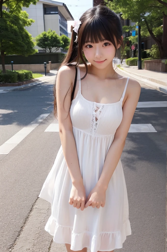 nsfw, 20 year old japanese, university student、cute、whole body、White Dress