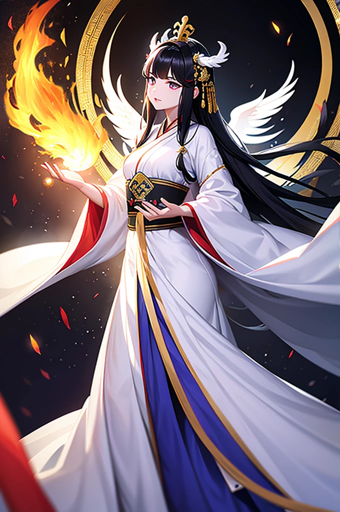 Black Hair, Immortal, Beauty, Royal sister, Stepmother, White Taoist robe, Phoenix Coronet, Hair Bunch