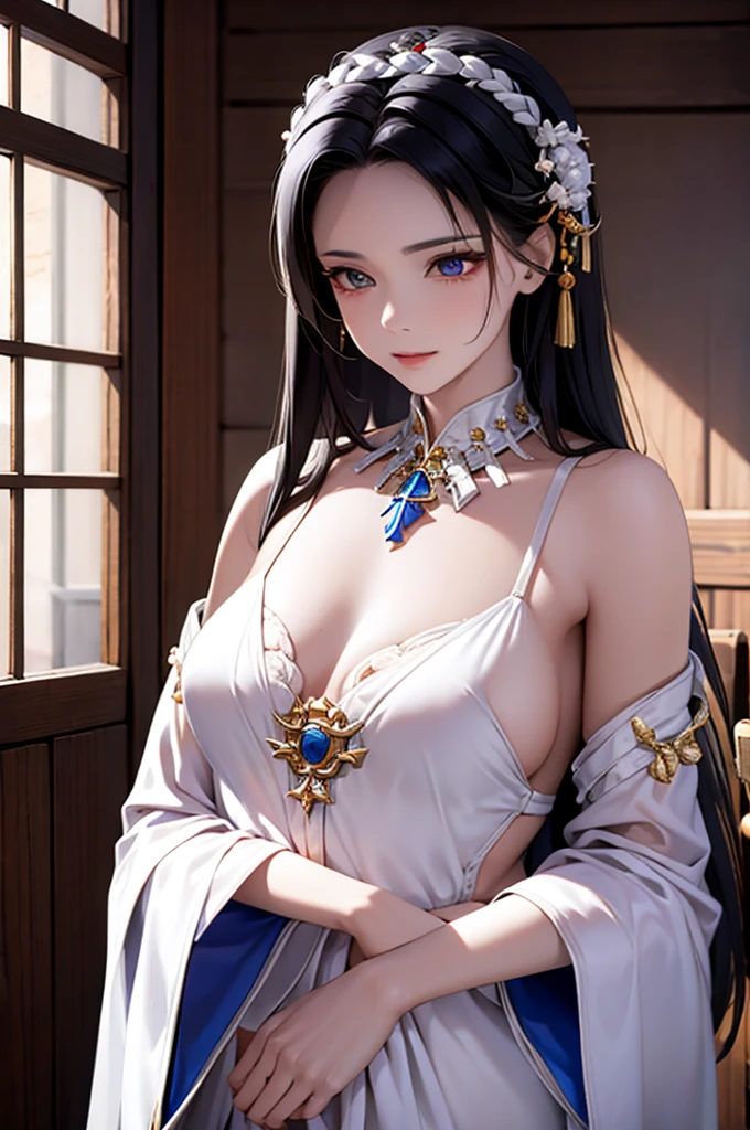Black Hair, Immortal, Beauty, Royal sister, Stepmother, White Taoist robe, Phoenix Coronet, Hair Bunch