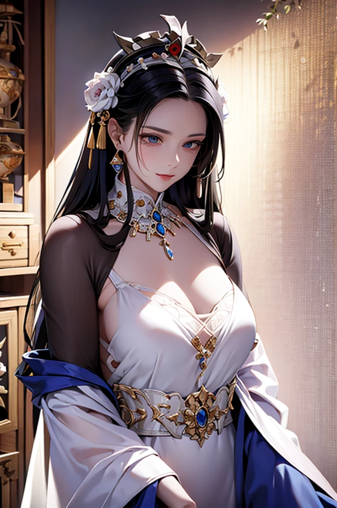 Black Hair, Immortal, Beauty, Royal sister, Stepmother, White Taoist robe, Phoenix Coronet, Hair Bunch