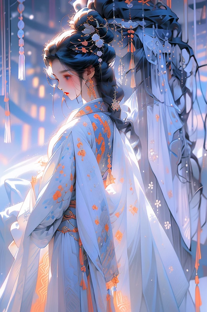 Black Hair, Immortal, Beauty, Royal sister, Stepmother, White Taoist robe, Phoenix Coronet, Hair Bunch