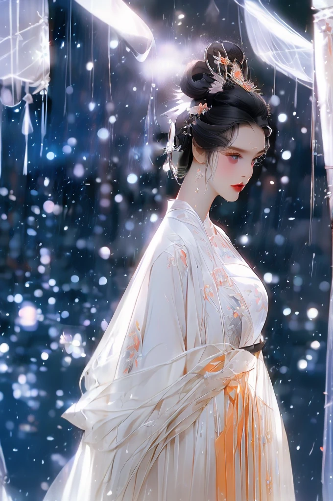 Black Hair, Immortal Cultivation, Royal sister, White Robe, hime cut, hair scrunchie, Romanticism, Gothic art, ray tracing, cinematic lighting, first-person view, Sony FE GM, anatomically correct, masterpiece