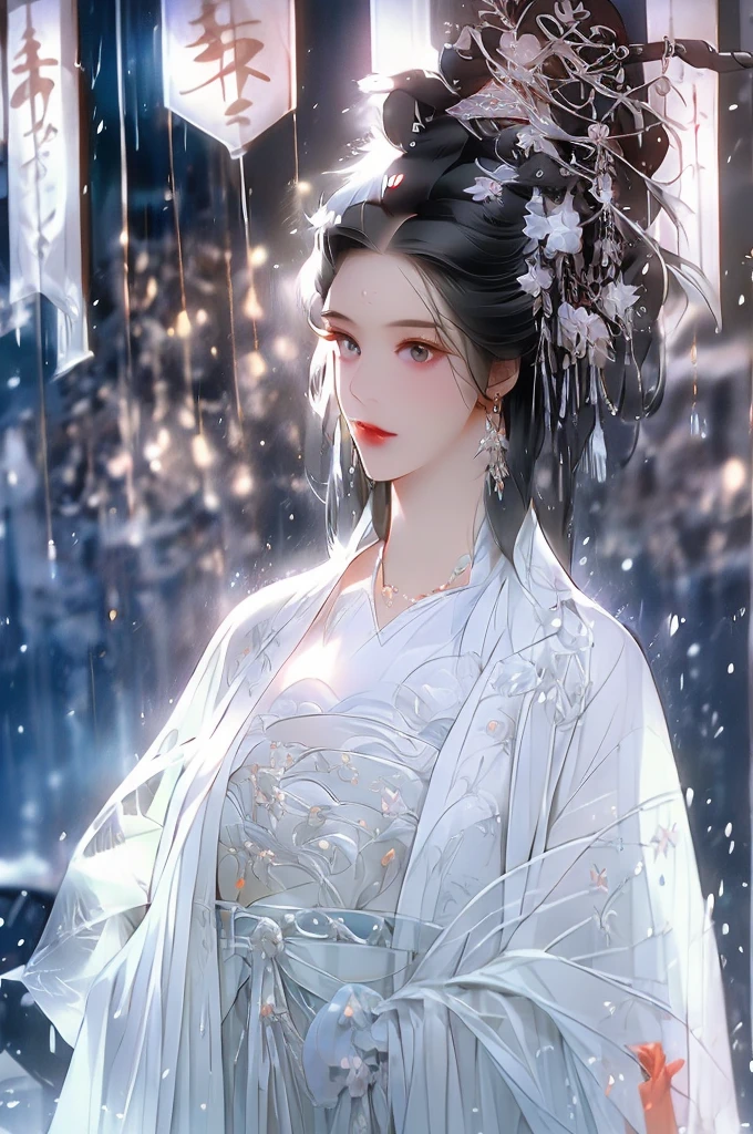 Black Hair, Immortal Cultivation, Royal sister, White Robe, hime cut, hair scrunchie, Romanticism, Gothic art, ray tracing, cinematic lighting, first-person view, Sony FE GM, anatomically correct, masterpiece