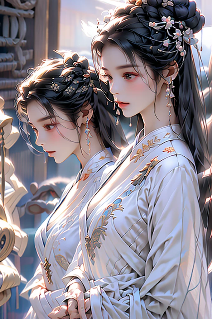Black Hair, Immortal, Beauty, Royal sister, Stepmother, White Taoist robe, Phoenix Coronet, Hair Bunch