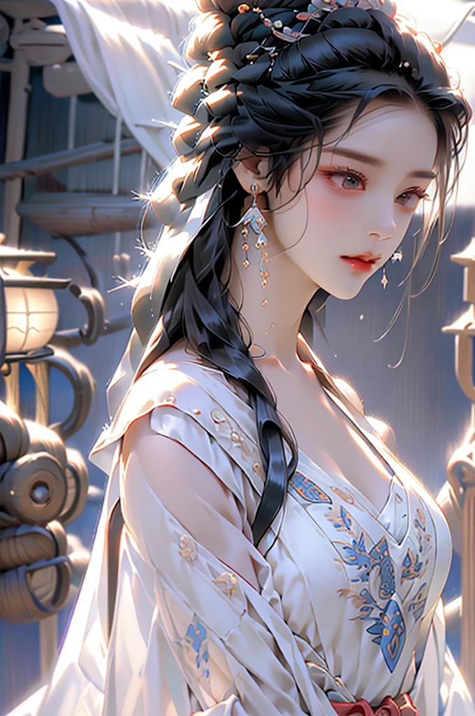 Black Hair, Immortal, Beauty, Royal sister, Stepmother, White Taoist robe, Phoenix Coronet, Hair Bunch