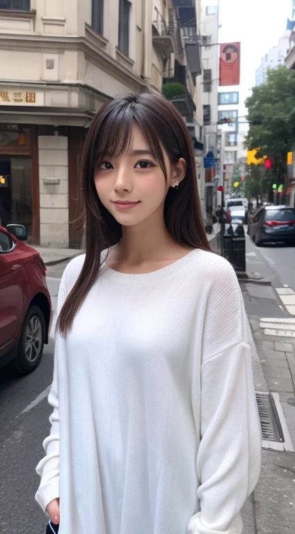 1girl in、25-years old、Esbian's lower body breasts were visible due to big boos、A dark-haired、hotpants、pantiy、Beach、A slight smil、