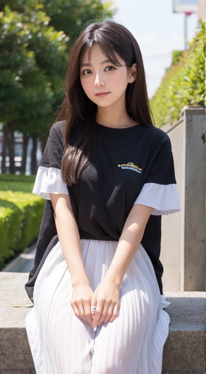 1girl in、25-years old、Esbian's lower body breasts were visible due to big boos、A dark-haired、hotpants、pantiy、Beach、A slight smil、