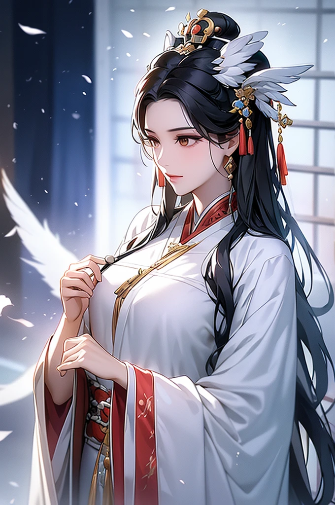 Black Hair, Immortal, Beauty, Royal sister, Stepmother, White Taoist robe, Phoenix Coronet, Hair Bunch