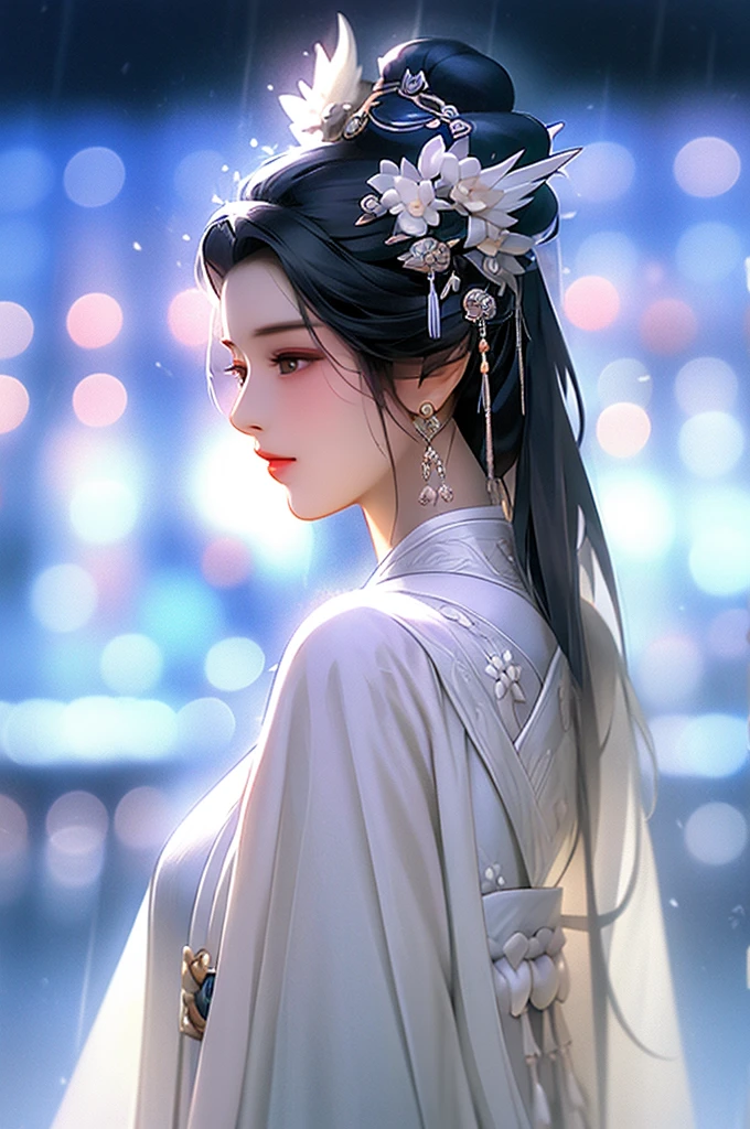 Black Hair, Immortal, Beauty, Royal sister, Stepmother, White Taoist robe, Phoenix Coronet, Hair Bunch