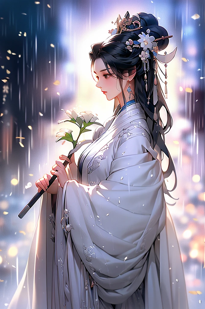 Black Hair, Immortal, Beauty, Royal sister, Stepmother, White Taoist robe, Phoenix Coronet, Hair Bunch
