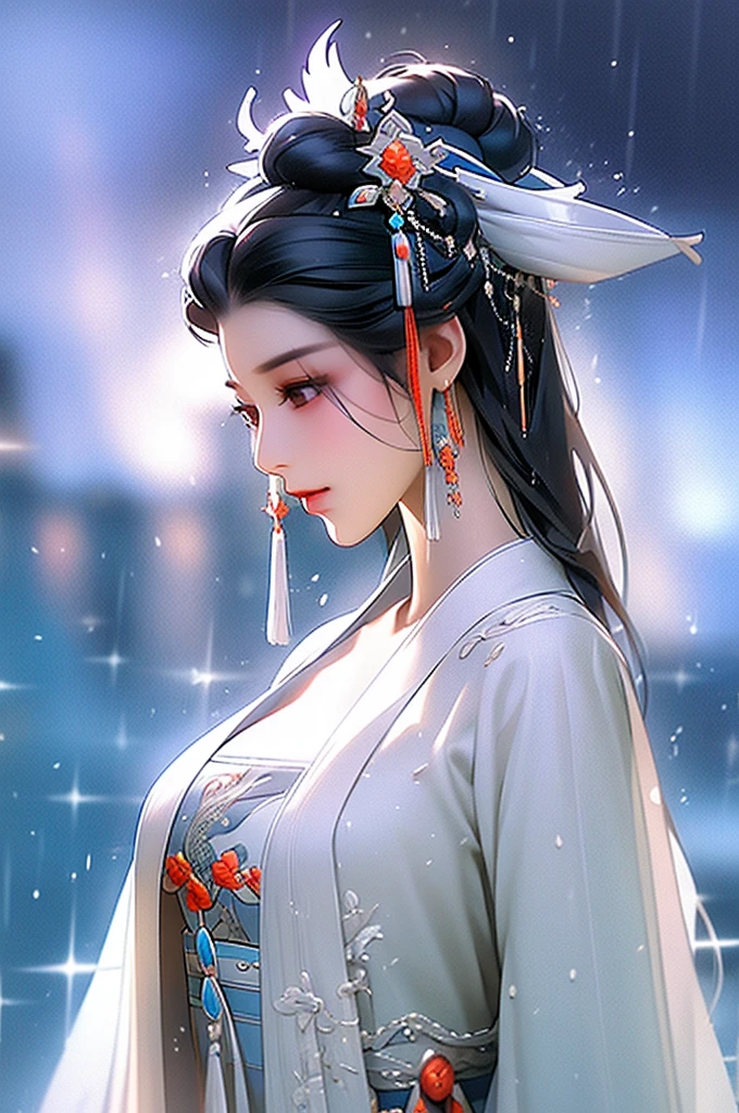 Black Hair, Immortal, Beauty, Royal sister, Stepmother, White Taoist robe, Phoenix Coronet, Hair Bunch