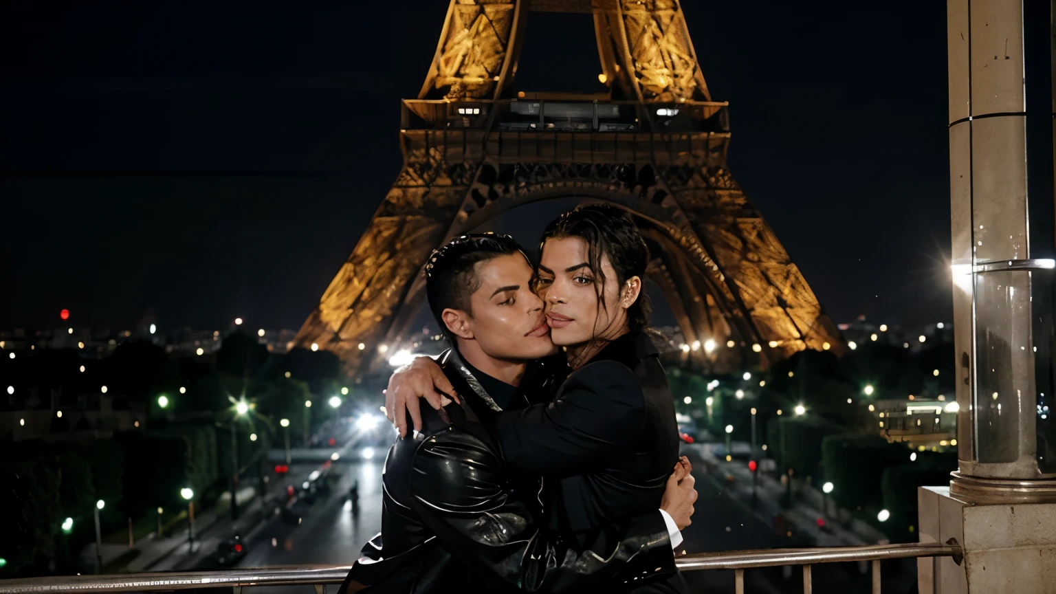 Michael Jackson giving Cristiano Ronaldo a hug at the Eiffel Tower