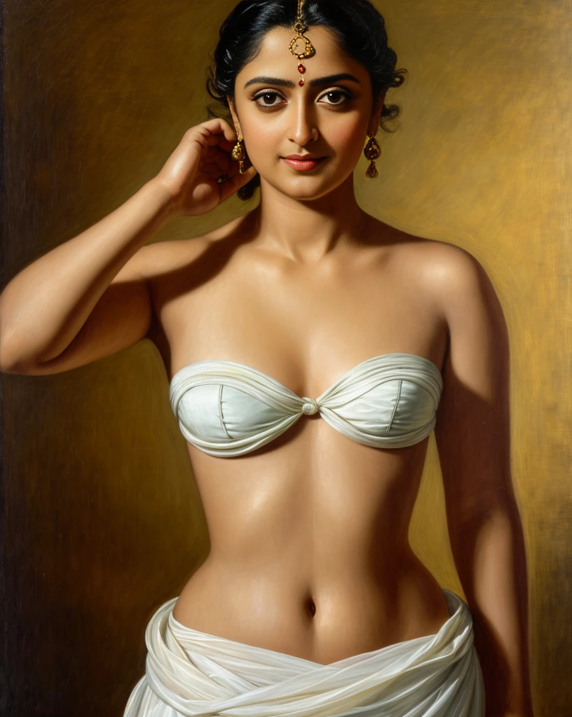 Looks like Anushka Shetty, Masterpiece, Best quality, high clarity eyes, beautifully styled hair, critically flawless,sharp picture, Full portrait, High pixels, perfect face, perfect eyes, beautiful face, perfect hands,perfect fingers, in Peter Paul Rubens style, by Peter Paul Rubens, baroque style, acrylic on canvas, highly detailed, description: "Create a nymph inspired by the tales of Greek or Roman mythology, embodying the essence of a natural element or location, and possessing a unique ability or trait that sets her apart."