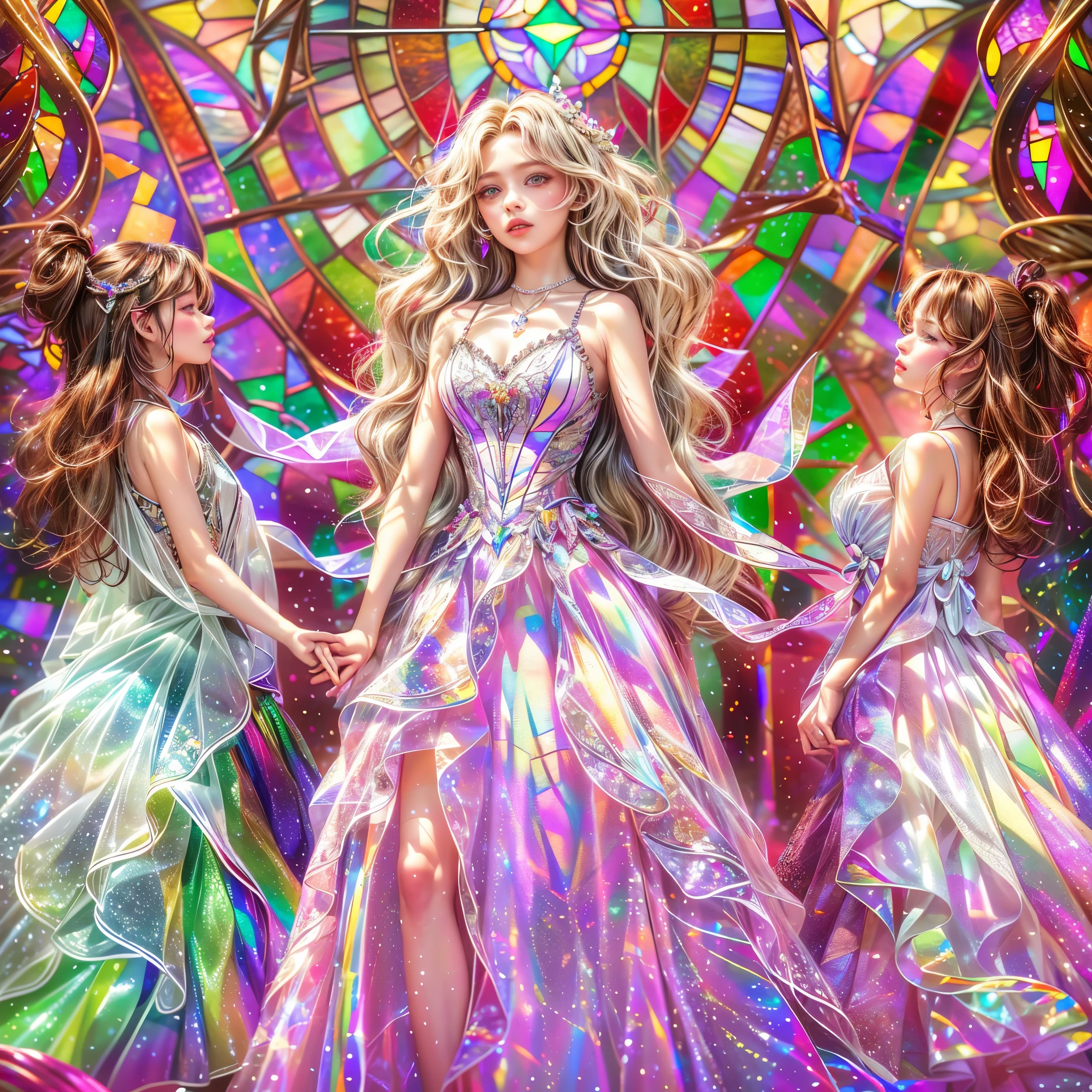 Red carpet (Cathedral from below:1.28) VolumetricLighting (FullBody ZoomedOut:1.28 Wide-shot) ZoomLayer (BokeH:1.32), ((TopQuality 8K masterpiece of (Professional photo:1.37)), (((Clarisse de Cagliostro))) (Detailed Delicate White Dresses), Chain, Extremely detailed (KAWAII face) {(VeiledFace)|BlondeHair|(Spanking BuleEyes)}, The background is distant (((Elaborate stained glass))) Rainbow Glass, (MysticSight) {(GodRays)|Haze|TyndallEffect}, Radiant PearlSkin with Transparency, (Exposed:0.88)