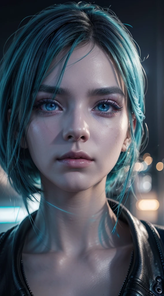 blue hair, neon, glowing, laser, beautiful detailed eyes,beautiful detailed lips,extremely detailed eyes and face,longeyelashes,portrait,digital art,highly detailed,8k,photorealistic,vibrant colors,dramatic lighting,cyberpunk,futuristic,glowy skin