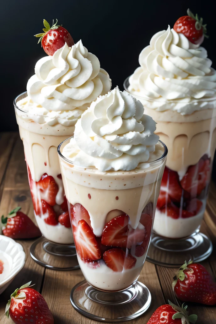 As title strawberries with cream and image glasses with strawberries with cream