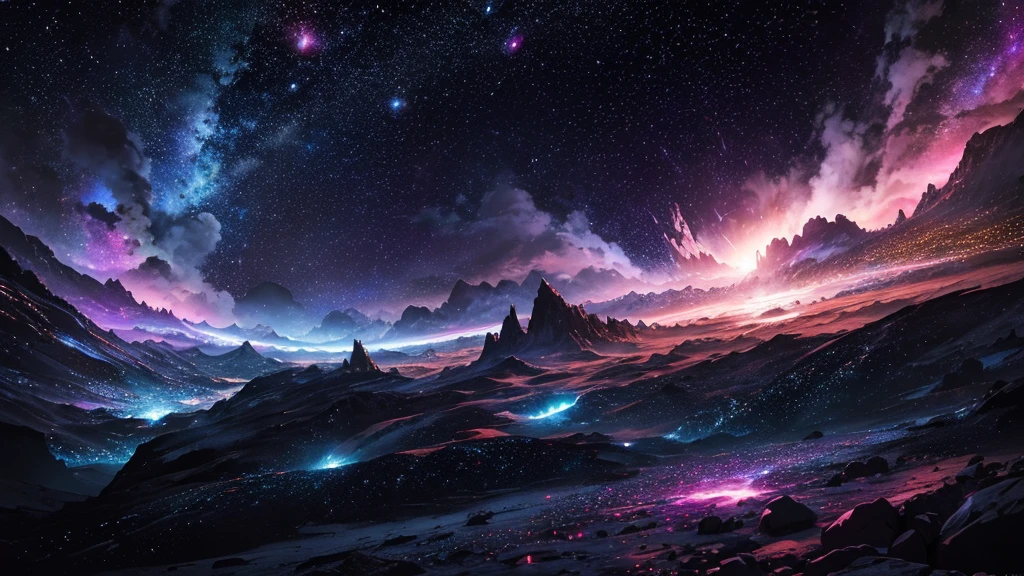 a breathtaking galaxy, glowing interstellar clouds, vibrant cosmic dust, shimmering nebulae, swirling stellar nurseries, mesmerizing galactic core, surreal celestial bodies, dynamic cosmic energies, ethereal cosmic phenomenon, highly detailed, cinematic lighting, dramatic chiaroscuro, rich jewel-toned palette, deep space atmosphere, ultra-realistic, 8k, photo-realistic, award-winning sci-fi art