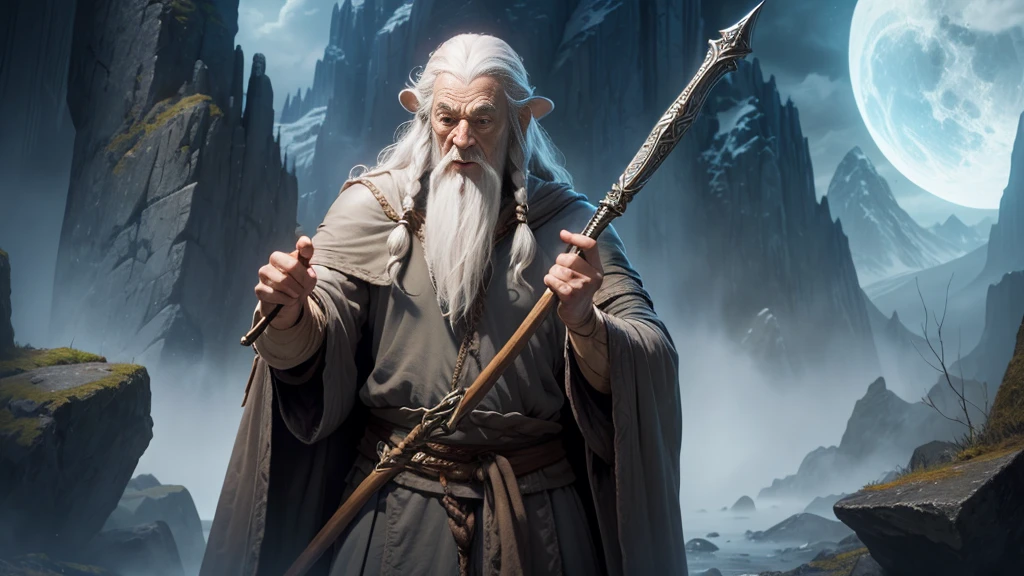 Gandalf from Lord of the Rings
holding staff