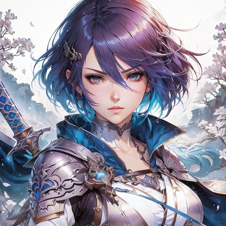 a woman with blue hair and a sword in her hand, anime fantasy illustration, light novel cover art, epic light novel cover art, beautiful fantasy anime, anime fantasy artwork, detailed key anime art, detailed anime digital art, capa de arte épica de light novel, detailed anime character art, portrait knights of the zodiac girl, cushart krenz arte chave feminino, detailed anime art