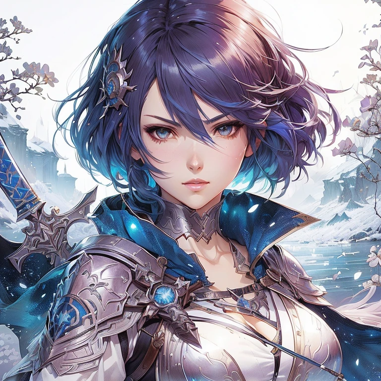 a woman with blue hair and a sword in her hand, anime fantasy illustration, light novel cover art, epic light novel cover art, beautiful fantasy anime, anime fantasy artwork, detailed key anime art, detailed anime digital art, capa de arte épica de light novel, detailed anime character art, portrait knights of the zodiac girl, cushart krenz arte chave feminino, detailed anime art
