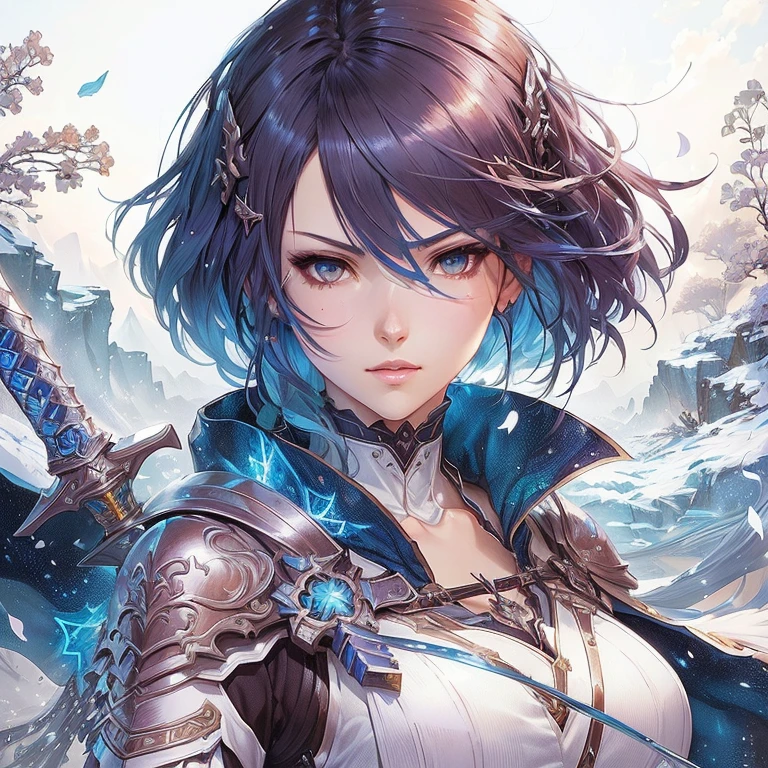 a woman with blue hair and a sword in her hand, anime fantasy illustration, light novel cover art, epic light novel cover art, beautiful fantasy anime, anime fantasy artwork, detailed key anime art, detailed anime digital art, capa de arte épica de light novel, detailed anime character art, portrait knights of the zodiac girl, cushart krenz arte chave feminino, detailed anime art