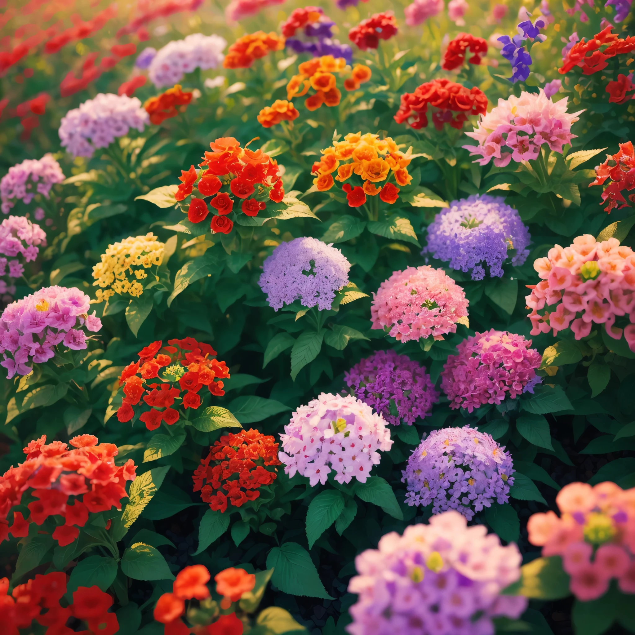 a close up of a planter with red flowers in a garden, a pastel by Albert Bertelsen, shutterstock, fine art, lobelia, red and magenta flowers, ❤🔥🍄🌪, ( visually stunning, salvia, very stylized, purple and red flowers, very colourful, purple and scarlet colours, beautiful composition, beutiful!