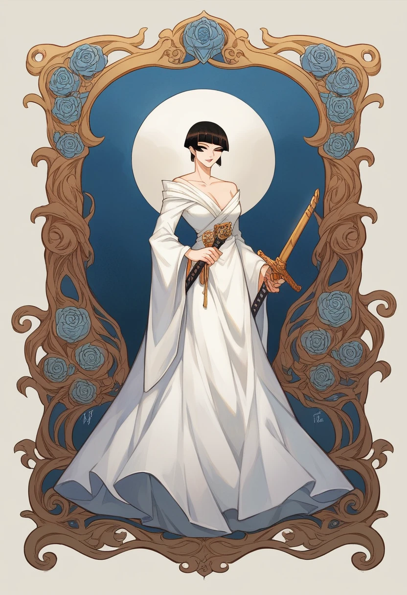 Paper cut a close up of a woman in a white dress with a sword, a character portrait by Yang J, trending on CGSociety, Fantasy art, Beautiful character painting, Guviz-style artwork, Guviz, White Hanfu, Flowing white robe, full-body wuxia, epic exquisite character art, Stunning character art, beautiful female assassin