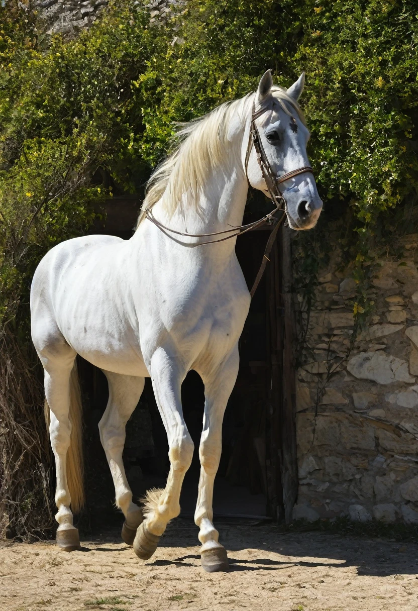Créez une œuvre d'art à couper le souffle et complexe représentant l'emblématique (le cheval de Troie se tenant majestueusement dans l'ancienne ville de Sparte). Sur fond de (coucher de soleil chaud et doré, l'énorme cheval de bois domine la scène), sa hauteur imposante et sa présence imposante sont impressionnantes. (Au premier plan, montrent les guerriers spartiates, menés par le roi Ménélas, rassemblés autour du cheval), leurs visages remplis d'un mélange de curiosité, de suspicion et d'admiration. Certains d'entre eux tendent la main pour toucher les jambes massives du cheval ou contemplent son corps imposant, tandis que d'autres discutent entre eux du mystérieux cadeau des chevaux de Troie. Incluez (les détails et les textures complexes, tels que les planches et les poutres en bois qui composent le corps du cheval), les (cordes et poulies) utilisées pour le déplacer et les (sculptures troyennes ornées qui ornent sa surface). L'environnement environnant doit être luxuriant et dynamique, avec des collines, des oliviers et une ancienne architecture spartiate au loin. (En arrière-plan, faites subtilement allusion à la présence imminente des dieux, peut-être avec une faible image d'Athéna ou de Zeus surveillant la scène d'en haut). L'atmosphère doit être (tendue par l'anticipation), comme si le spectateur pouvait ressentir la (catastrophe imminente) que le cheval de Troie apportera à la ville. Utilisez une (palette de couleurs chaudes avec des teintes dorées) (tons terreux et ombres profondes) pour évoquer le sentiment de (la Grèce antique). Le style doit rappeler l’art grec classique, avec des lignes épurées, des figures proportionnées et une composition harmonieuse. Le cheval de Troie devrait être le point central, son énormité et sa grandeur captivant l'attention du spectateur. L’œuvre d’art doit transmettre le (sentiment d’émerveillement, d’inquiétude et d’appréhension) qui définit ce (moment crucial dans la mythologie grecque).