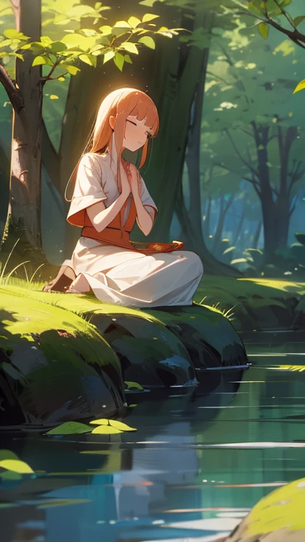 Girl meditating in nature
