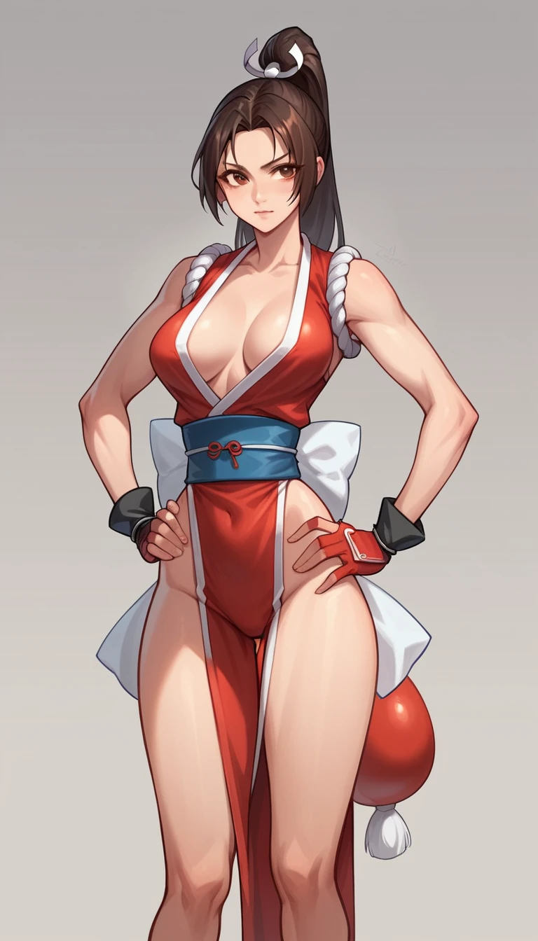 Ultra-high resolution HD,front,Mai Shiranui,Tall and hot,thin waist and thin legs,Hands on hips,wear gloves,Transparent jumpsuit,The chest was so big that it broke through the clothes,Bending like a bow,wear gloves,Complete whole body,Standing