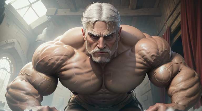 Giant 80 years old man, absurdly huge bulge, giant growing more and more, giantic, colossal, muscle domination, macrophilia, sexy, briefs, thick gray beard, white hair, long gray hair, broad shoulders, blue eyes, bushy gray eyebrows, vascular, ((very dark skin)), (black skin), very sweaty, huge belly, dark olive skin color, tanned skin, thick thighs, very thick arms, large , smirk, enormous nose, nose is very pointy, old man with sharp eagle like nose, large nostrils visable, sharp hooked nose, absurdly huge nose, romantic, blushing, veiny hands, photorealistic, romantic, looking at viewer, from below, steaming body, sweaty body , steam, on all fours on beach, wet