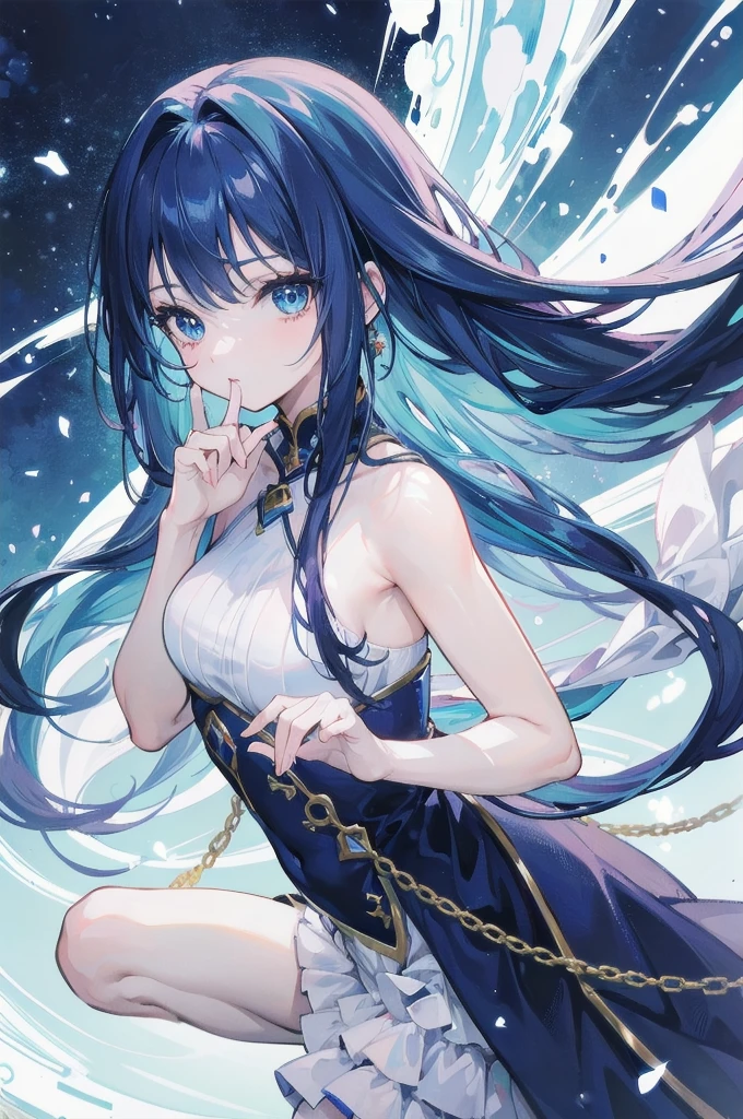 ((Highest quality, 8k, Masterpiece)) Anime character with long deep blue hair and blue eyes, Young woman anime visual, Today&#39;s Featured Anime Stills, White-haired God, Official Art, Cute girl anime visuals, popular Isekai anime, tsuaii, Marisa the Mist God, Anime movies, Anime, isekai, Hestia, Albedo&#39;s Transparency from the Anime Overlord 16 Years Old　Blue Archive　Hayase Yuuka　smile