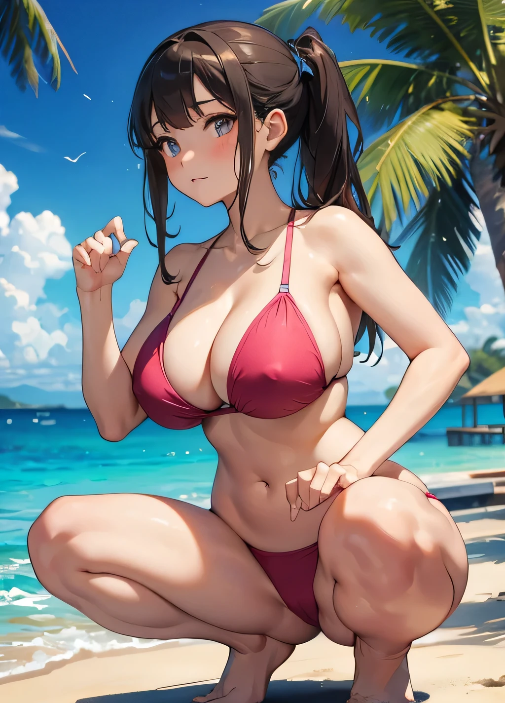 Big breasts, swimwear,1girl,nsfw, squatting,Five fingers, precise hands, precise fingers