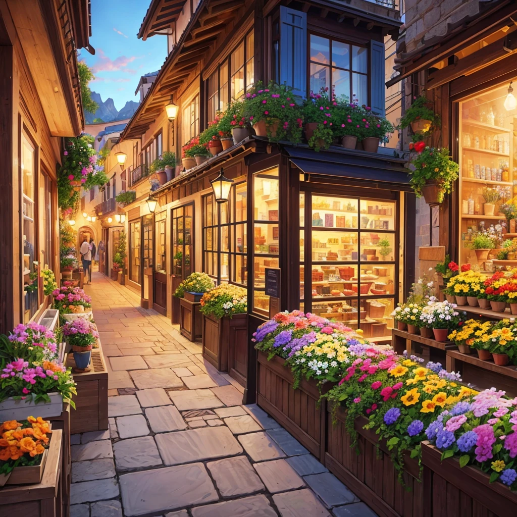 painting of a street with a flower shop , flowers, beautiful art uhd 4 k, a beautiful artwork illustration, beautiful digital painting, highly detailed digital painting, beautiful digital artwork, a bustling magical town, mediterranean fisher village, mediterranean city, detailed painting 4 k, ancient mediterranean village, very detailed digital painting, rich picturesque colors, gorgeous digital painting