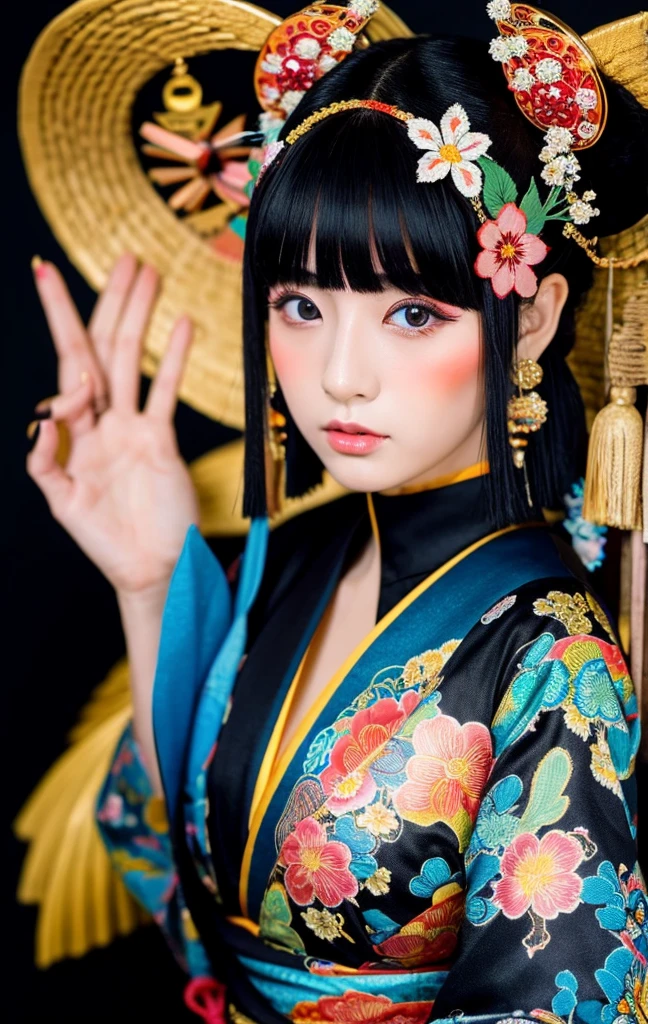 geisha、japanes、?????、Black background、A Japanese style、Heian period、portlate、
