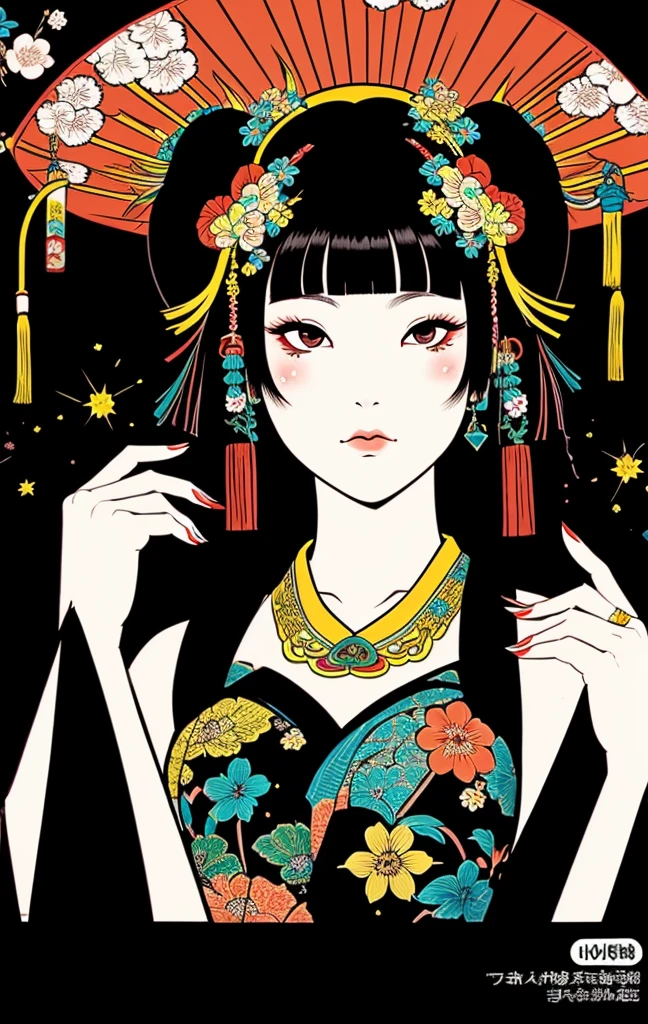 geisha、japanes、ganja、Black background、A Japanese style、Heian period、portlate、