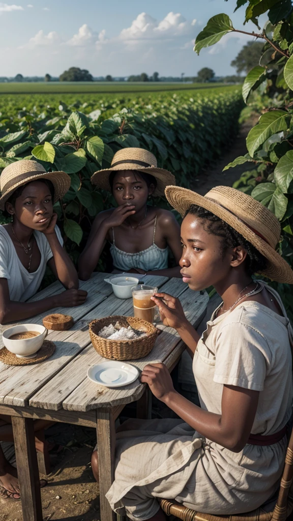 slaves on cotton plantations, café, tobacco and sugar.